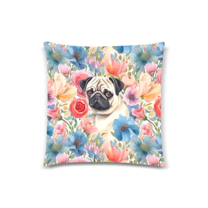 Watercolor Whimsy Floral Fantasy Pug Throw Pillow Cover-Cushion Cover-Home Decor, Pillows, Pug-White1-ONESIZE-1