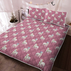 Watercolor White Black Brindle Bull Terriers Christmas Quilted Bedding Set-Bedding-Bedding, Blankets, Bull Terrier, Christmas, Home Decor-6