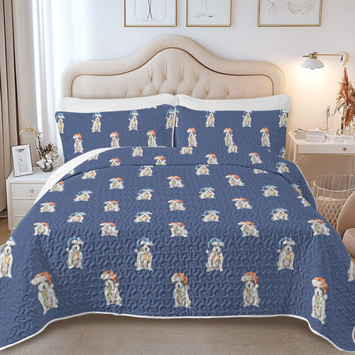 Watercolor White Black Rough Coat Russell Terriers Christmas Quilted Bedding Set-Bedding-Bedding,Blankets,Christmas,Home Decor-7