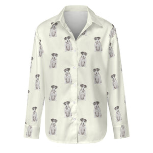 Watercolor White Black Rough Coat Russell Terriers Women's Shirt-Apparel-Apparel, Dog Mom Gifts, Jack Russell Terrier, Shirt-Ivory White-S-14