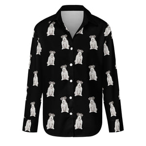 Watercolor White Black Rough Coat Russell Terriers Women's Shirt-Apparel-Apparel, Dog Mom Gifts, Jack Russell Terrier, Shirt-Midnight Black-S-11