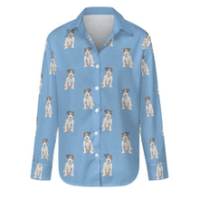 Load image into Gallery viewer, Watercolor White Black Rough Coat Russell Terriers Women&#39;s Shirt-Apparel-Apparel, Dog Mom Gifts, Jack Russell Terrier, Shirt-Sky Blue-S-23