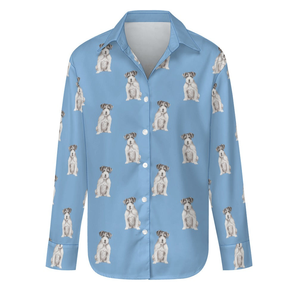 Watercolor White Black Rough Coat Russell Terriers Women's Shirt-Apparel-Apparel, Dog Mom Gifts, Jack Russell Terrier, Shirt-Sky Blue-S-23