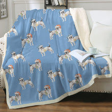 Load image into Gallery viewer, Watercolor White Black Russell Terriers Christmas Blanket - 8 Colors-Blanket-Bedding, Blankets, Christmas, Home Decor, Jack Russell Terrier-Sky Blue-Single-20