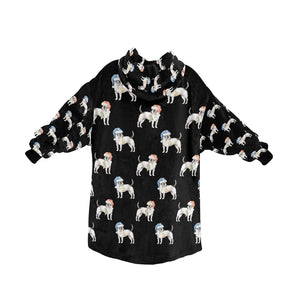 Watercolor White Black Russell Terriers Christmas Blanket Hoodie-Blanket-Apparel, Blanket Hoodie, Blankets, Dog Mom Gifts, Jack Russell Terrier-35