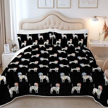 Watercolor White Black Russell Terriers Christmas Quilted Bedding Set-Bedding-Bedding,Blankets,Christmas,Home Decor-10