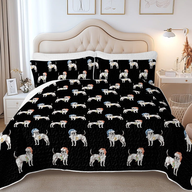 Watercolor White Black Russell Terriers Christmas Quilted Bedding Set-Bedding-Bedding,Blankets,Christmas,Home Decor-10