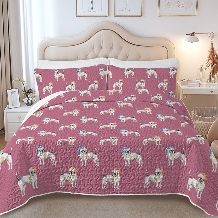 Watercolor White Black Russell Terriers Christmas Quilted Bedding Set-Bedding-Bedding,Blankets,Christmas,Home Decor-13