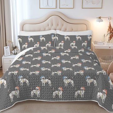 Watercolor White Black Russell Terriers Christmas Quilted Bedding Set-Bedding-Bedding,Blankets,Christmas,Home Decor-14