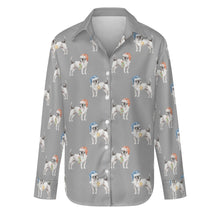 Load image into Gallery viewer, Watercolor White Black Russell Terriers Christmas Women&#39;s Shirt-Apparel-Apparel, Christmas, Dog Mom Gifts, Jack Russell Terrier, Shirt-Parisian Gray-S-35