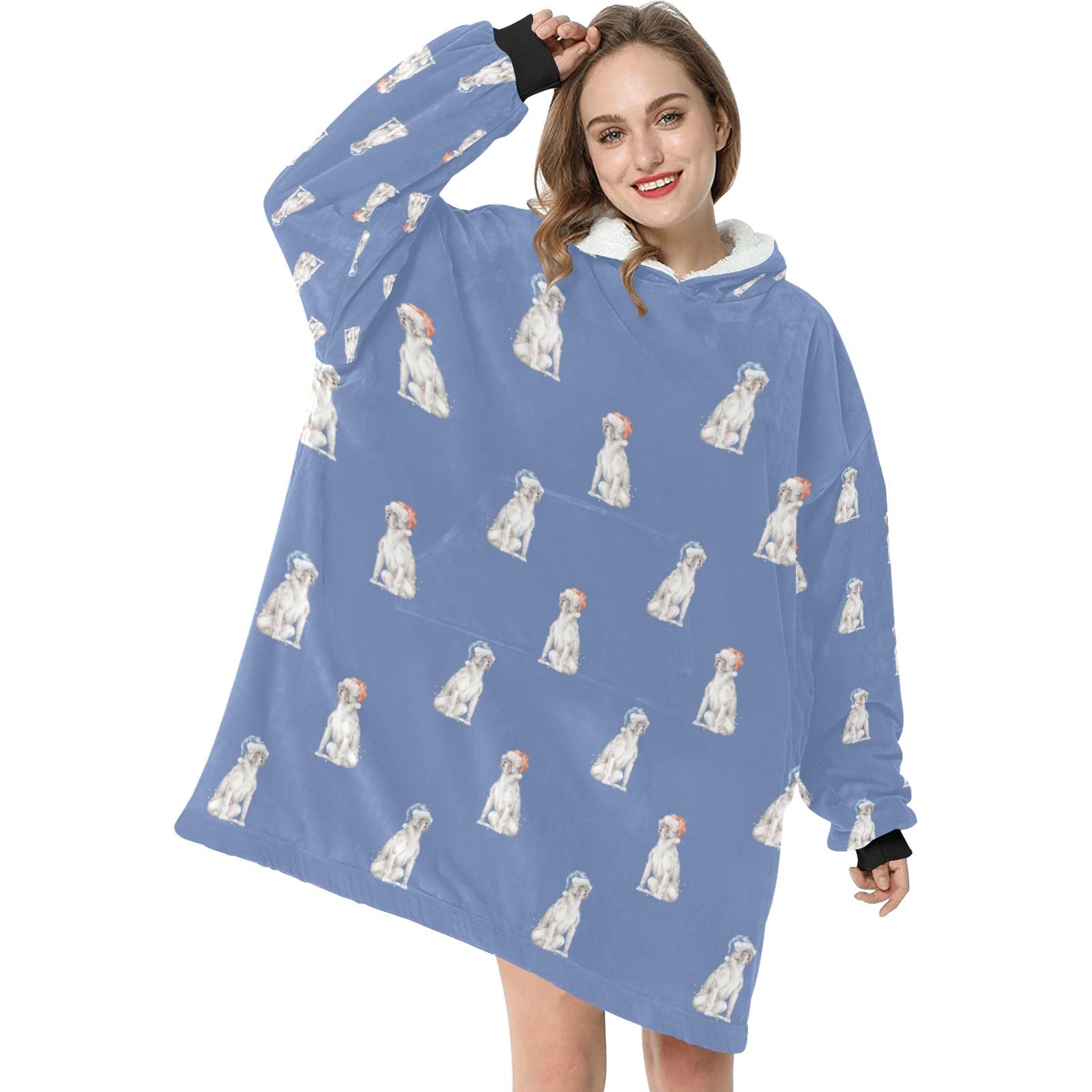 Watercolor White Boxer Dogs Christmas Blanket Hoodie 19