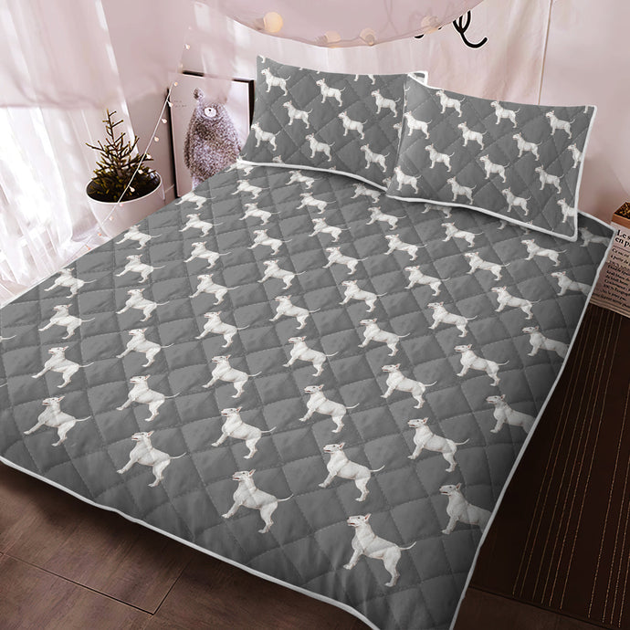 Watercolor White Bull Terrier Quilted Bedding Set - 5 Colors-Bedding-Bedding, Blankets, Bull Terrier, Home Decor-8