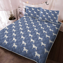 Load image into Gallery viewer, Watercolor White Bull Terrier Quilted Bedding Set - 5 Colors-Bedding-Bedding, Blankets, Bull Terrier, Home Decor-Cornflower Blue-With Matching Pillowcases-Twin-12