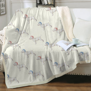 Watercolor White Bull Terriers Christmas Fleece Blanket - 8 Colors-Blanket-Bedding, Blankets, Bull Terrier, Christmas, Home Decor-12