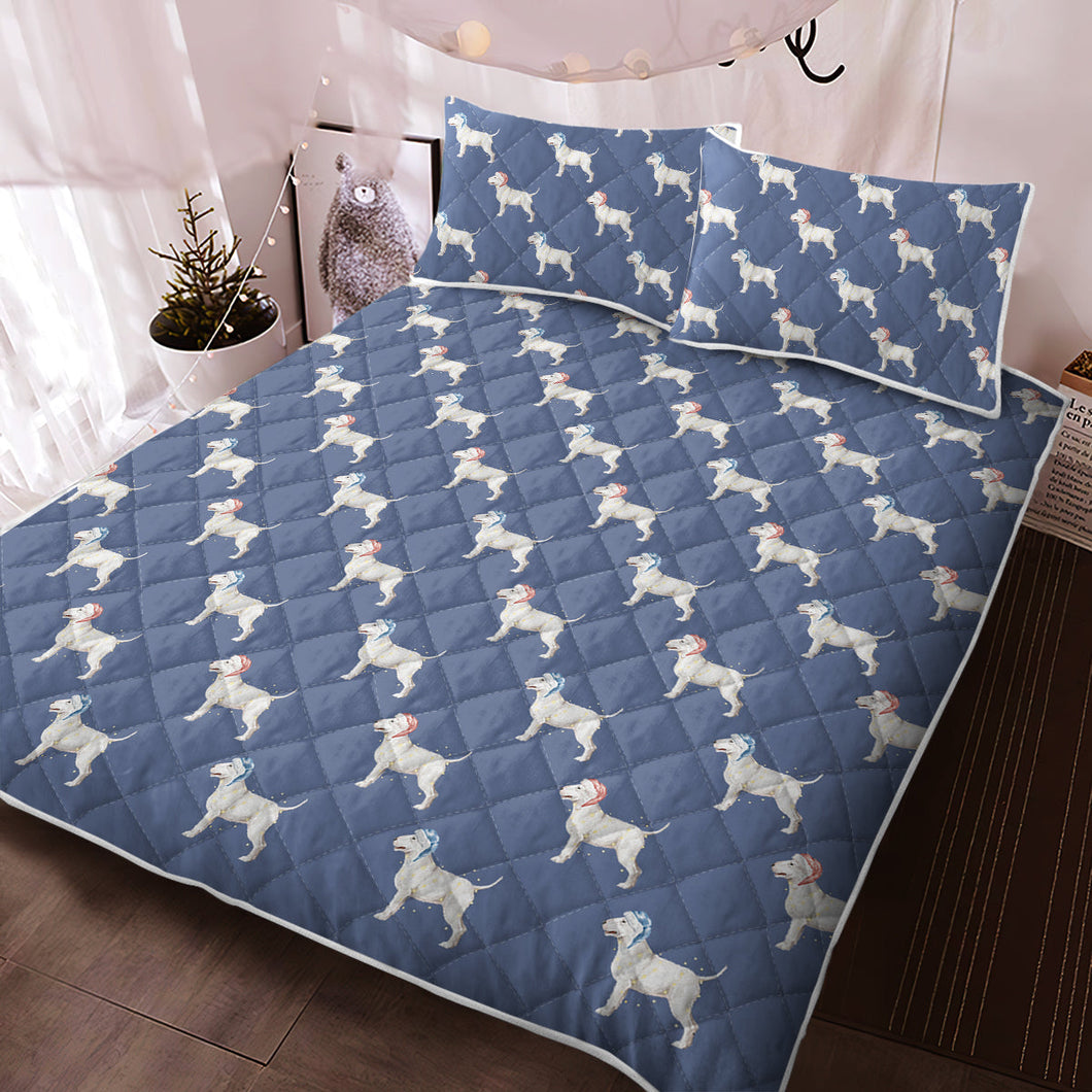 Watercolor White Bull Terriers Christmas Quilted Bedding Set-Bedding-Bedding, Blankets, Bull Terrier, Christmas, Home Decor-Cornflower Blue-With Matching Pillowcases-Twin-12