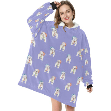 Watercolor White English Bulldogs Christmas Blanket Hoodie 27 360x