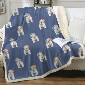 Watercolor White English Bulldogs Christmas Fleece Blanket - 8 Colors-Blanket-Bedding, Blankets, Christmas, English Bulldog, Home Decor-5