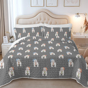 Watercolor White English Bulldogs Christmas Quilted Bedding Set-Bedding-Bedding,Blankets,Christmas,Home Decor-9