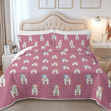 Watercolor White English Bulldogs Christmas Quilted Bedding Set-Bedding-Bedding,Blankets,Christmas,Home Decor-13
