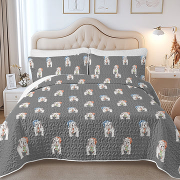 Watercolor White English Bulldogs Christmas Quilted Bedding Set-Bedding-Bedding,Blankets,Christmas,Home Decor-14