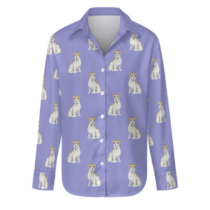 Watercolor White Fawn Russell Terriers Women's Shirt-Apparel-Apparel, Dog Mom Gifts, Jack Russell Terrier, Shirt-S-CornflowerBlue_1-30