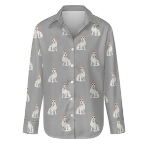 Watercolor White Fawn Russell Terriers Women's Shirt-Apparel-Apparel, Dog Mom Gifts, Jack Russell Terrier, Shirt-S-DarkGray-35