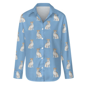 Watercolor White Fawn Russell Terriers Women's Shirt-Apparel-Apparel, Dog Mom Gifts, Jack Russell Terrier, Shirt-S-LightSkyBlue-13