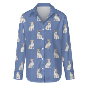 Watercolor White Fawn Russell Terriers Women's Shirt-Apparel-Apparel, Dog Mom Gifts, Jack Russell Terrier, Shirt-S-CornflowerBlue-19