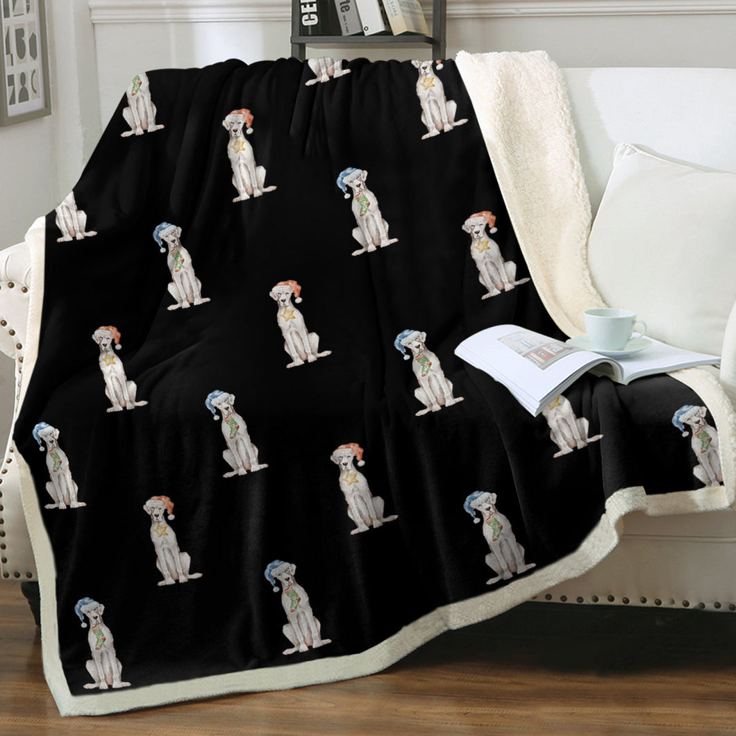 Watercolor White Great Dane Christmas Fleece Blanket - 8 Colors-Blanket-Bedding, Blankets, Christmas, Great Dane, Home Decor-Midnight Black-Single-15