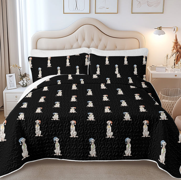 Watercolor White Great Dane Christmas Quilted Bedding Set-Bedding-Bedding,Blankets,Christmas,Home Decor-5