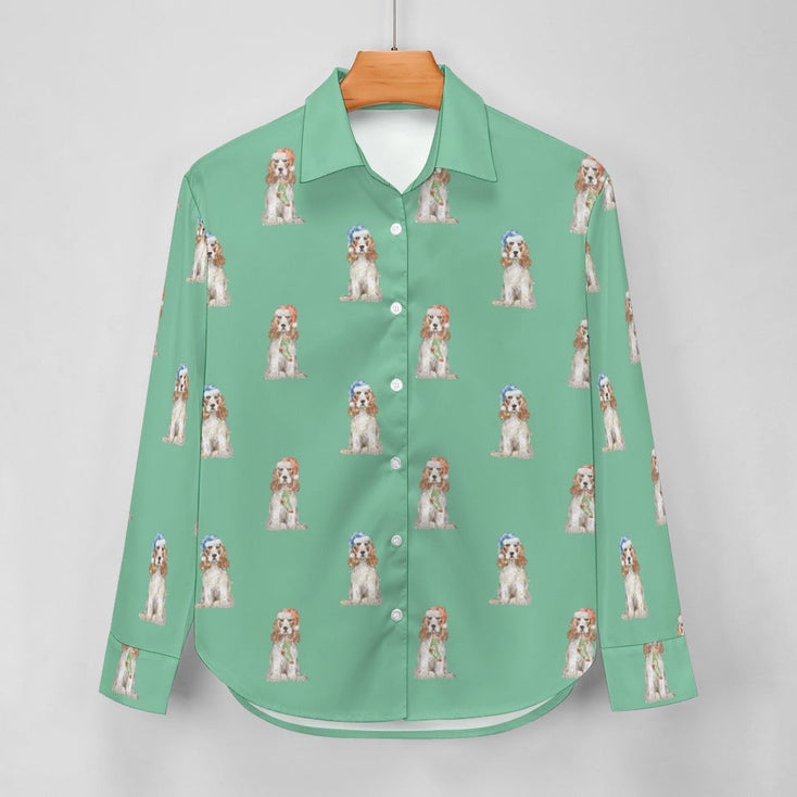 Watercolor White Orange Cocker Spaniels Christmas Women's Shirt-Apparel-Apparel, Christmas, Cocker Spaniel, Dog Mom Gifts, Shirt-28