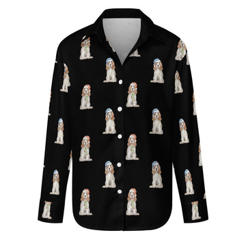 Watercolor White Orange Cocker Spaniels Christmas Women's Shirt-Apparel-Apparel, Christmas, Cocker Spaniel, Dog Mom Gifts, Shirt-Midnight Black-S-11