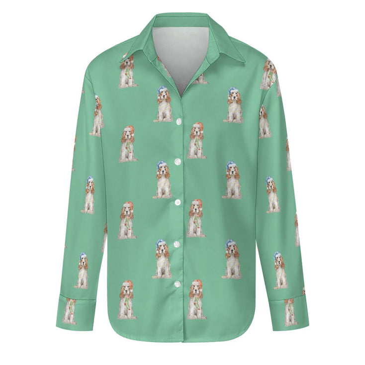 Watercolor White Orange Cocker Spaniels Christmas Women's Shirt-Apparel-Apparel, Christmas, Cocker Spaniel, Dog Mom Gifts, Shirt-Mint Green-S-29