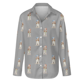 Watercolor White Orange Cocker Spaniels Christmas Women's Shirt-Apparel-Apparel, Christmas, Cocker Spaniel, Dog Mom Gifts, Shirt-Parisian Gray-S-35