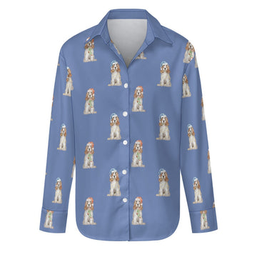 Watercolor White Orange Cocker Spaniels Christmas Women's Shirt-Apparel-Apparel, Christmas, Cocker Spaniel, Dog Mom Gifts, Shirt-Slate Blue-S-26