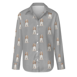 Watercolor White Orange Cocker Spaniels Women's Shirt-Apparel-Apparel, Cocker Spaniel, Dog Mom Gifts, Shirt-Parisian Gray-S-32