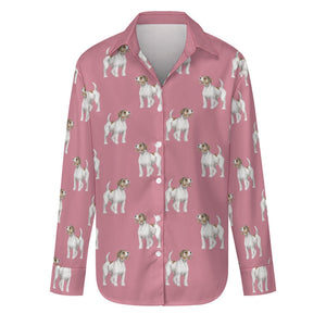 Watercolor White Red Rough Coat Russell Terriers Women's Shirt-Apparel-Apparel, Dog Mom Gifts, Jack Russell Terrier, Shirt-Dusty Pink-S-20