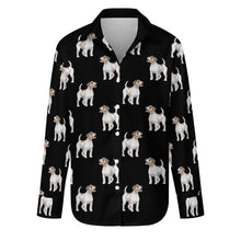 Load image into Gallery viewer, Watercolor White Red Rough Coat Russell Terriers Women&#39;s Shirt-Apparel-Apparel, Dog Mom Gifts, Jack Russell Terrier, Shirt-Midnight Black-S-11