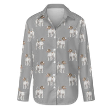 Load image into Gallery viewer, Watercolor White Red Rough Coat Russell Terriers Women&#39;s Shirt-Apparel-Apparel, Dog Mom Gifts, Jack Russell Terrier, Shirt-Parisian Gray-S-35