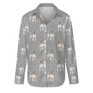 Watercolor White Red Rough Coat Russell Terriers Women's Shirt-Apparel-Apparel, Dog Mom Gifts, Jack Russell Terrier, Shirt-Parisian Gray-S-35