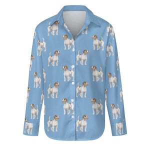 Watercolor White Red Rough Coat Russell Terriers Women's Shirt-Apparel-Apparel, Dog Mom Gifts, Jack Russell Terrier, Shirt-Sky Blue-S-23