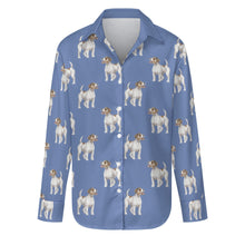 Load image into Gallery viewer, Watercolor White Red Rough Coat Russell Terriers Women&#39;s Shirt-Apparel-Apparel, Dog Mom Gifts, Jack Russell Terrier, Shirt-Slate Blue-S-26