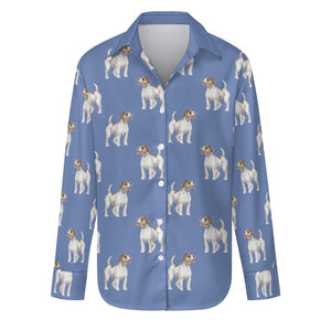 Watercolor White Red Rough Coat Russell Terriers Women's Shirt-Apparel-Apparel, Dog Mom Gifts, Jack Russell Terrier, Shirt-Slate Blue-S-26