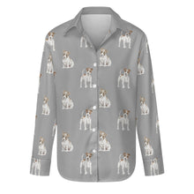 Load image into Gallery viewer, Watercolor White Red Russell Terriers Women&#39;s Shirt-Apparel-Apparel, Dog Mom Gifts, Jack Russell Terrier, Shirt-S-DarkGray-36