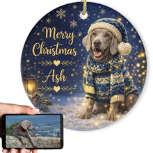 Load image into Gallery viewer, Weimaraner Christmas Ornament - Cozy Winter Pet Portrait Design - Personalize with Photo and Name-Christmas Ornament-Christmas,Christmas Ornament,Personalize Artwork-1