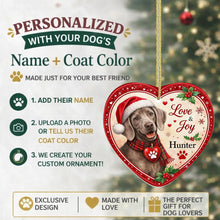 Load image into Gallery viewer, Weimaraner Christmas Ornament - Love &amp; Joy Heart Shaped Portrait - Personalize with Photo and Name-Christmas Ornament-Christmas,Christmas Ornament,Personalize Artwork,Weimaraner-2