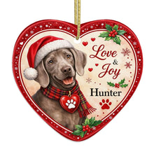 Load image into Gallery viewer, Weimaraner Christmas Ornament - Love &amp; Joy Heart Shaped Portrait - Personalize with Photo and Name-Christmas Ornament-Christmas,Christmas Ornament,Personalize Artwork,Weimaraner-4