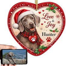 Load image into Gallery viewer, Weimaraner Christmas Ornament - Love &amp; Joy Heart Shaped Portrait - Personalize with Photo and Name-Christmas Ornament-Christmas,Christmas Ornament,Personalize Artwork,Weimaraner-1