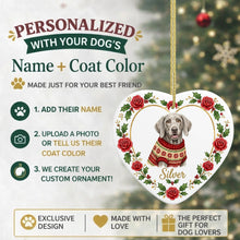 Load image into Gallery viewer, Weimaraner Ornament - Personalized Heart Shaped Christmas Rose Border - with Name-Christmas Ornament-Christmas,Christmas Ornament,Personalize Artwork,Weimaraner-2