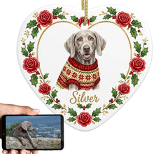 Load image into Gallery viewer, Weimaraner Ornament - Personalized Heart Shaped Christmas Rose Border - with Name-Christmas Ornament-Christmas,Christmas Ornament,Personalize Artwork,Weimaraner-1